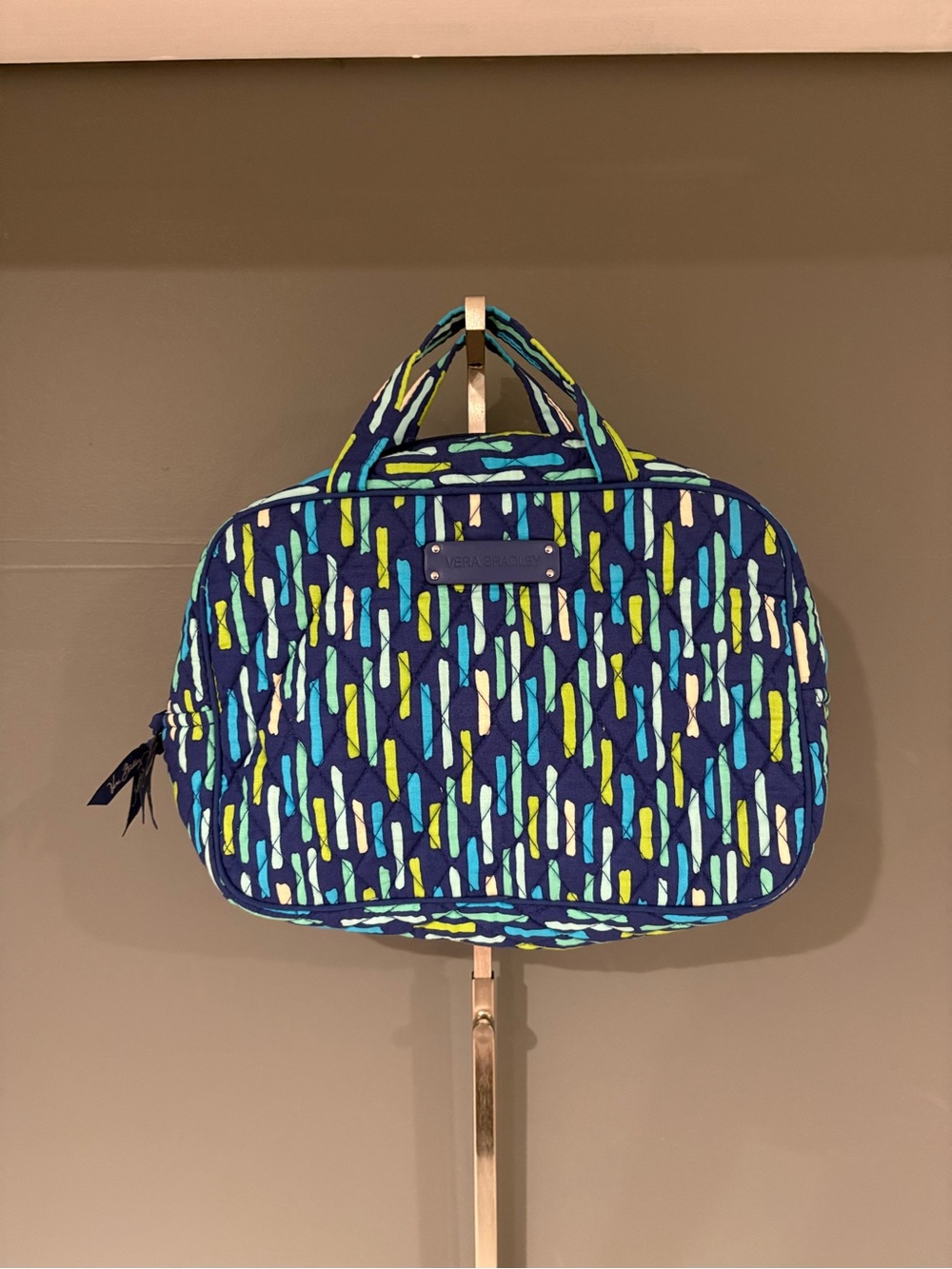 Vera Bradley Navy Quilted Travel Cosmetic Bag with Blue & Lime Accents